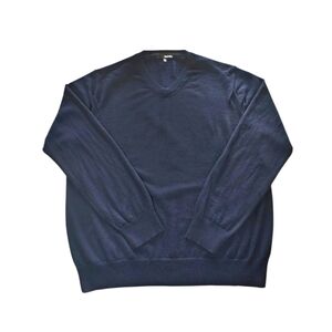Murano Navy Blue Merino Wool Long Sleeve V Neck Sweater | Size XL